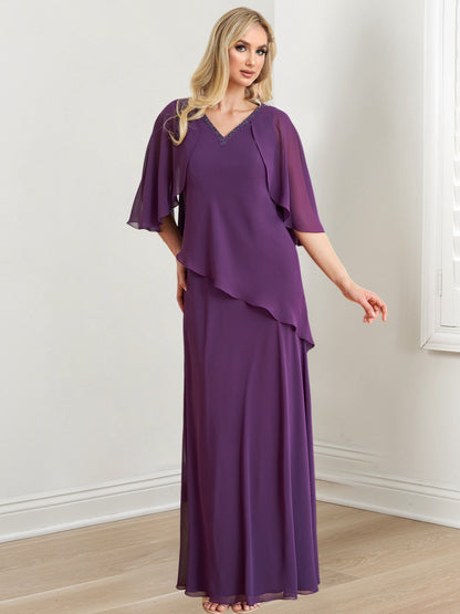 Vestidos de madre de la novia de corte A/princesa, escote en V y largo hasta el suelo