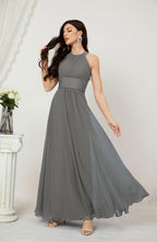 Vestido formal de fiesta Sunnderly de gasa con cuello halter, largo y sin mangas, para dama de honor SY2802 