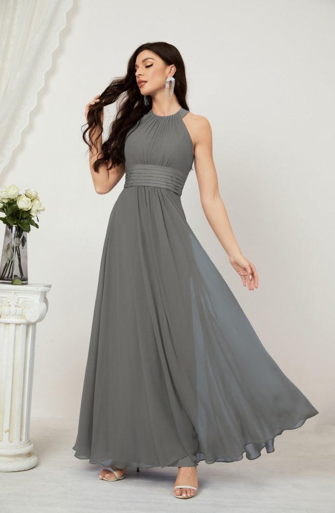 Vestido formal de fiesta Sunnderly de gasa con cuello halter, largo y sin mangas, para dama de honor SY2802 
