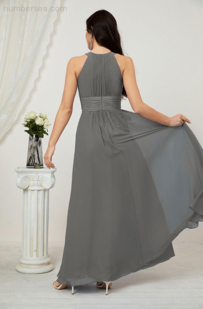 Vestido formal de fiesta Sunnderly de gasa con cuello halter, largo y sin mangas, para dama de honor SY2802 