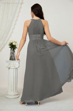 Vestido formal de fiesta Sunnderly de gasa con cuello halter, largo y sin mangas, para dama de honor SY2802 