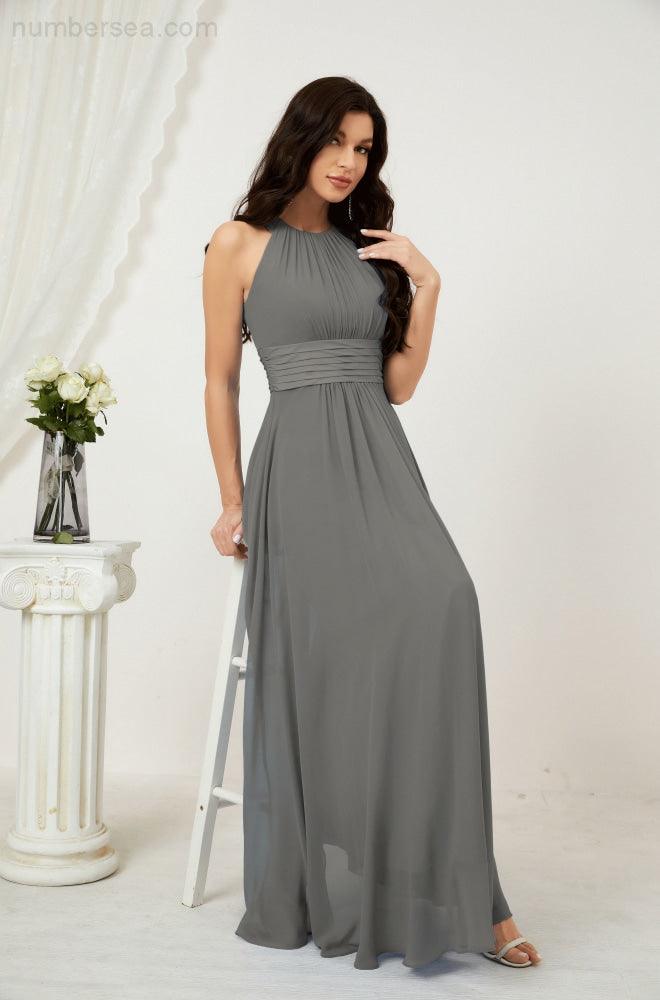 Vestido formal de fiesta Sunnderly de gasa con cuello halter, largo y sin mangas, para dama de honor SY2802 