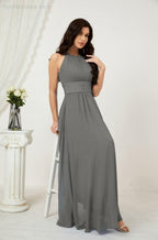 Vestido formal de fiesta Sunnderly de gasa con cuello halter, largo y sin mangas, para dama de honor SY2802 