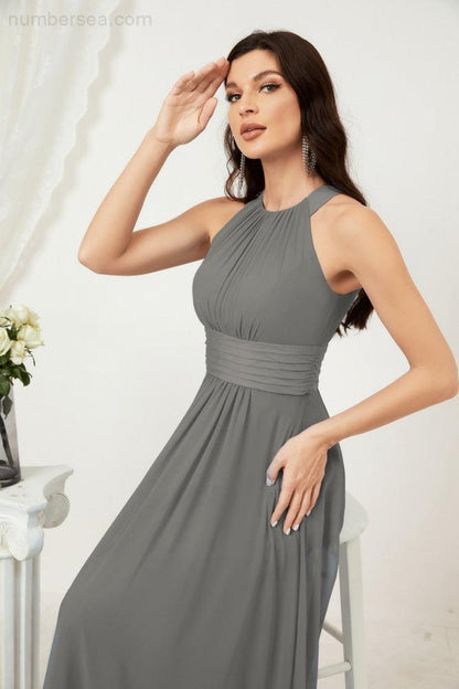 Sunnderly Formal Party Gown Dress Chiffon Halter Long Sleeveless Bridesmaid Dresses SY2802