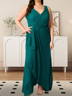 A-Linien-Kleid mit V-Ausschnitt, gerüschtem Metallic-Netz