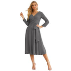 Sunnderly Chiffon Bridesmaid Dress V-Back Waist Belt Formal Prom Gown Mother of The Bride Wedding Guest