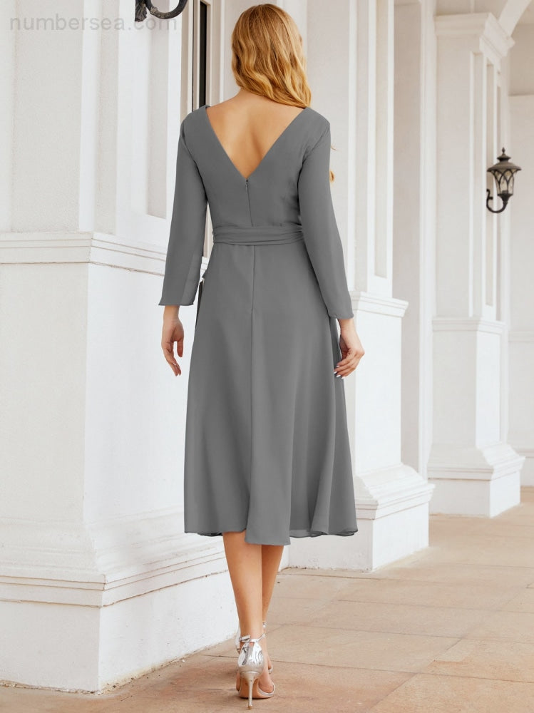 Vestido de dama de honor con escote en V y cinturón para madre de la novia, invitada de boda SY28031 