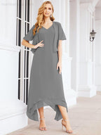 Vestido formal de fiesta Sunnderly de dos piezas, corte A, para madre de la novia, SY28073 