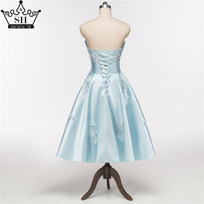 En oferta, sin devolución ni reembolso, los más nuevos vestidos de noche cortos sin tirantes, sexys, con apliques de satén, formales, para fiesta de noche, HA2076 