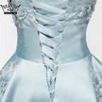Zum Verkauf Keine Rückgabe Keine Rückerstattung Neueste Kurze Abendkleider Trägerlos Sexy Applique Satin Formale Abendgesellschaft HA2076 