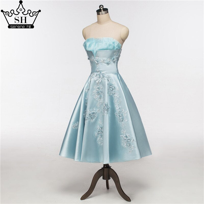 Zum Verkauf Keine Rückgabe Keine Rückerstattung Neueste Kurze Abendkleider Trägerlos Sexy Applique Satin Formale Abendgesellschaft HA2076 