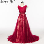 Zum Verkauf Keine Rückgabe Keine Rückerstattung Weinrot Kristall Tüll Abendkleider Neueste Ärmelloses Brautkleid Formale Abendgesellschaft Robe De Soiree HA2082 