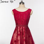 Zum Verkauf Keine Rückgabe Keine Rückerstattung Weinrot Kristall Tüll Abendkleider Neueste Ärmelloses Brautkleid Formale Abendgesellschaft Robe De Soiree HA2082 