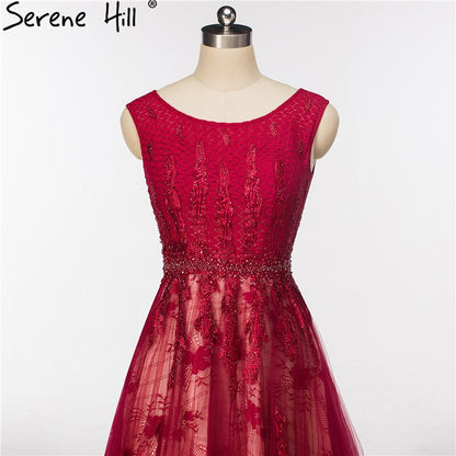 En oferta, sin devolución ni reembolso, vestido de noche de tul con cristales color vino tinto, nuevo vestido de novia sin mangas, vestido formal de fiesta de noche, bata de noche HA2082