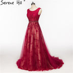 Zum Verkauf Keine Rückgabe Keine Rückerstattung Weinrot Kristall Tüll Abendkleider Neueste Ärmelloses Brautkleid Formale Abendgesellschaft Robe De Soiree HA2082 
