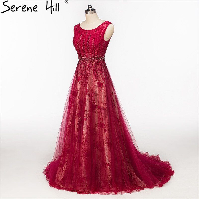 Zum Verkauf Keine Rückgabe Keine Rückerstattung Weinrot Kristall Tüll Abendkleider Neueste Ärmelloses Brautkleid Formale Abendgesellschaft Robe De Soiree HA2082 