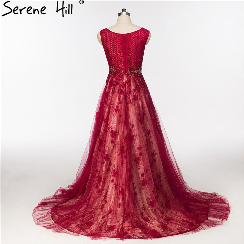 Zum Verkauf Keine Rückgabe Keine Rückerstattung Weinrot Kristall Tüll Abendkleider Neueste Ärmelloses Brautkleid Formale Abendgesellschaft Robe De Soiree HA2082 
