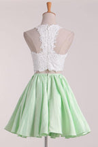 Two-Piece Scoop Homecoming Dresses A Line Satin With Applique  PD411