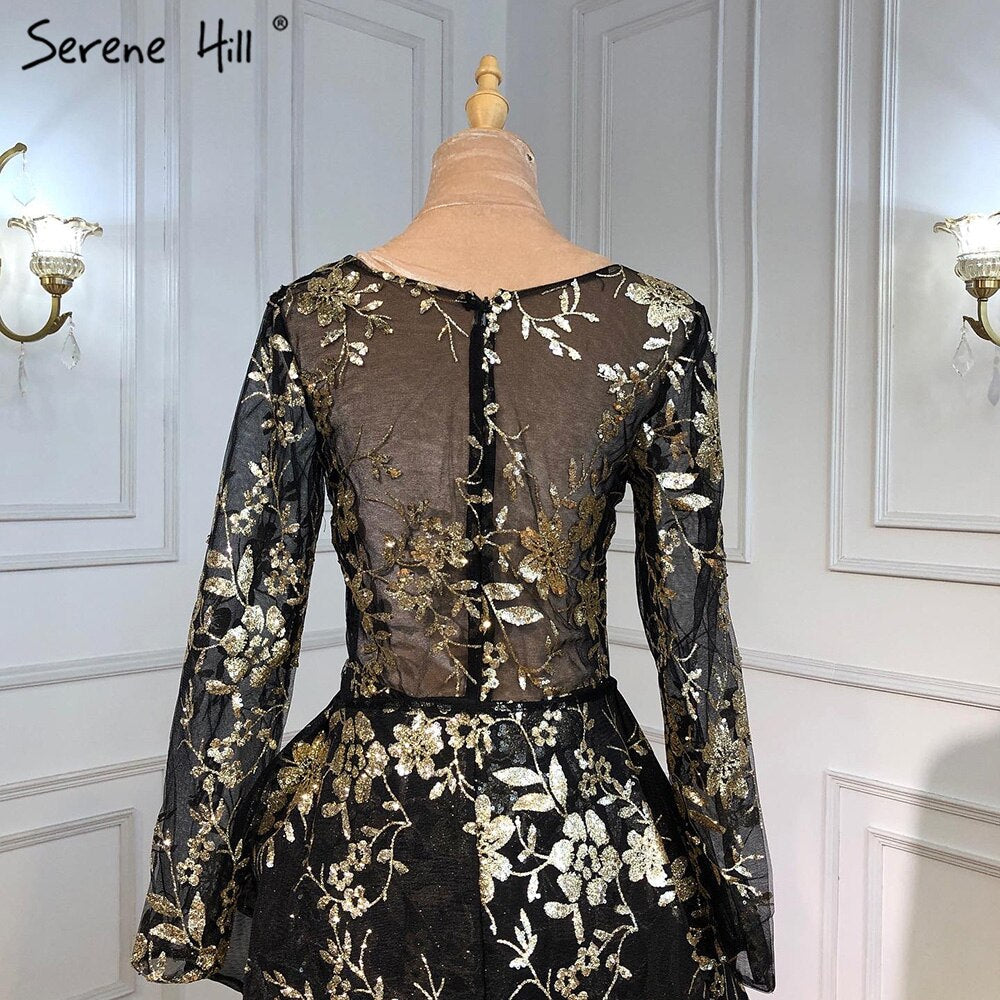 En oferta, sin devolución ni reembolso, 2025, vestidos de noche negros con escote en V, de moda, nuevos, con lentejuelas, sin mangas, brillantes, vestidos de noche de lujo LA6552 