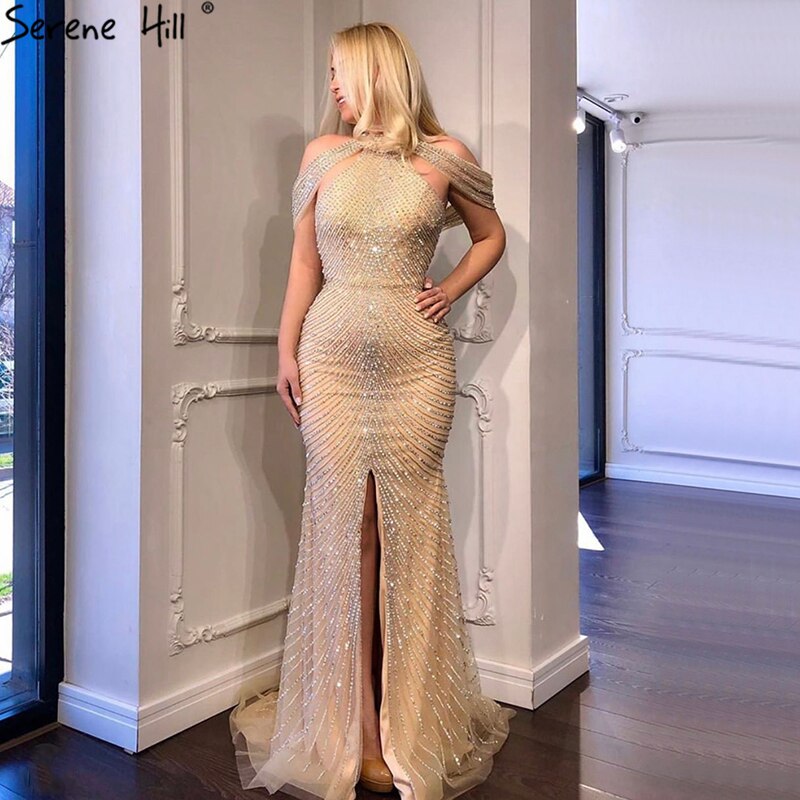 On Sale no return no refund2025 Fashion  New Mermaid Evening Dresses Luxury Beading Sequined Sleeveless Formal Evening Gowns Real Photo LA6557