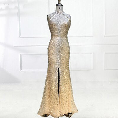 On Sale no return no refund2025 Fashion  New Mermaid Evening Dresses Luxury Beading Sequined Sleeveless Formal Evening Gowns Real Photo LA6557