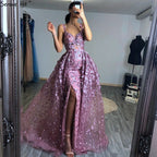2025 Pink Sleeveless Handmade Flowers Evening Dresses Crystal Sexy Luxury Tulle Evening Gowns Real Photo LA60717