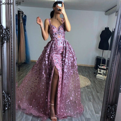 2025 Pink Sleeveless Handmade Flowers Evening Dresses Crystal Sexy Luxury Tulle Evening Gowns Real Photo LA60717