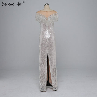 En oferta, sin devolución ni reembolso. Oferta 2025. Borlas con cuentas. Últimos diseños de vestidos de noche. Sin mangas. Moda sexy. Vestido de noche de sirena con lentejuelas. Foto real LA6378. 