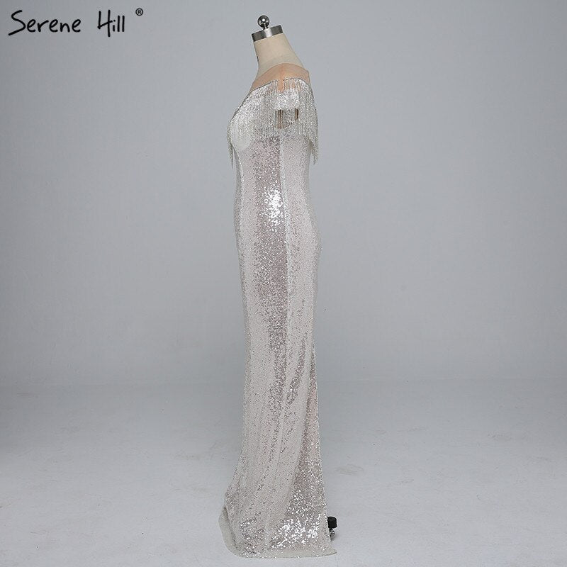 En oferta, sin devolución ni reembolso. Oferta 2025. Borlas con cuentas. Últimos diseños de vestidos de noche. Sin mangas. Moda sexy. Vestido de noche de sirena con lentejuelas. Foto real LA6378. 