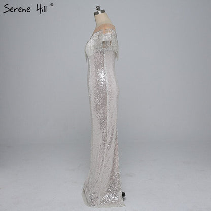 En oferta, sin devolución ni reembolso. Oferta 2025. Borlas con cuentas. Últimos diseños de vestidos de noche. Sin mangas. Moda sexy. Vestido de noche de sirena con lentejuelas. Foto real LA6378. 