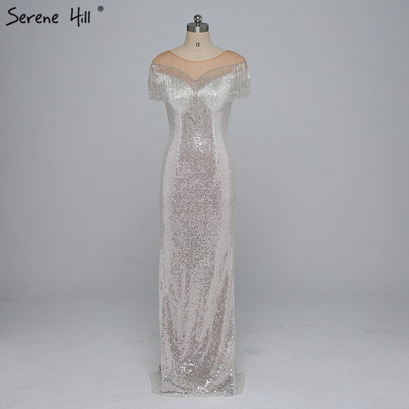 En oferta, sin devolución ni reembolso. Oferta 2025. Borlas con cuentas. Últimos diseños de vestidos de noche. Sin mangas. Moda sexy. Vestido de noche de sirena con lentejuelas. Foto real LA6378. 