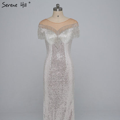 En oferta, sin devolución ni reembolso. Oferta 2025. Borlas con cuentas. Últimos diseños de vestidos de noche. Sin mangas. Moda sexy. Vestido de noche de sirena con lentejuelas. Foto real LA6378. 