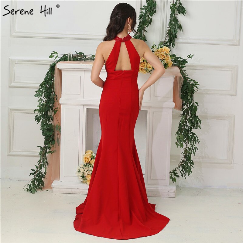 En oferta, sin devolución ni reembolso. Oferta 2025. Vestidos de fiesta negros sexys con cuello halter, jersey sencillo, vestidos de noche formales largos LA6688. 