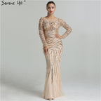 En oferta, sin devolución ni reembolso. Venta 2025. Vestidos de noche de sirena con cuentas de lujo de alta gama. Los más nuevos vestidos de noche sexis de moda con mangas largas. Foto real LA6405. 