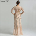 En oferta, sin devolución ni reembolso. Venta 2025. Vestidos de noche de sirena con cuentas de lujo de alta gama. Los más nuevos vestidos de noche sexis de moda con mangas largas. Foto real LA6405. 