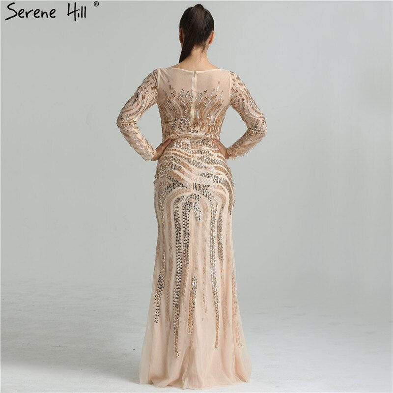 En oferta, sin devolución ni reembolso. Venta 2025. Vestidos de noche de sirena con cuentas de lujo de alta gama. Los más nuevos vestidos de noche sexis de moda con mangas largas. Foto real LA6405. 