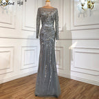 En oferta, sin devolución ni reembolso. Venta 2025. Vestidos de noche de sirena con cuentas de lujo de alta gama. Los más nuevos vestidos de noche sexis de moda con mangas largas. Foto real LA6405. 