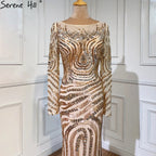 En oferta, sin devolución ni reembolso. Venta 2025. Vestidos de noche de sirena con cuentas de lujo de alta gama. Los más nuevos vestidos de noche sexis de moda con mangas largas. Foto real LA6405. 