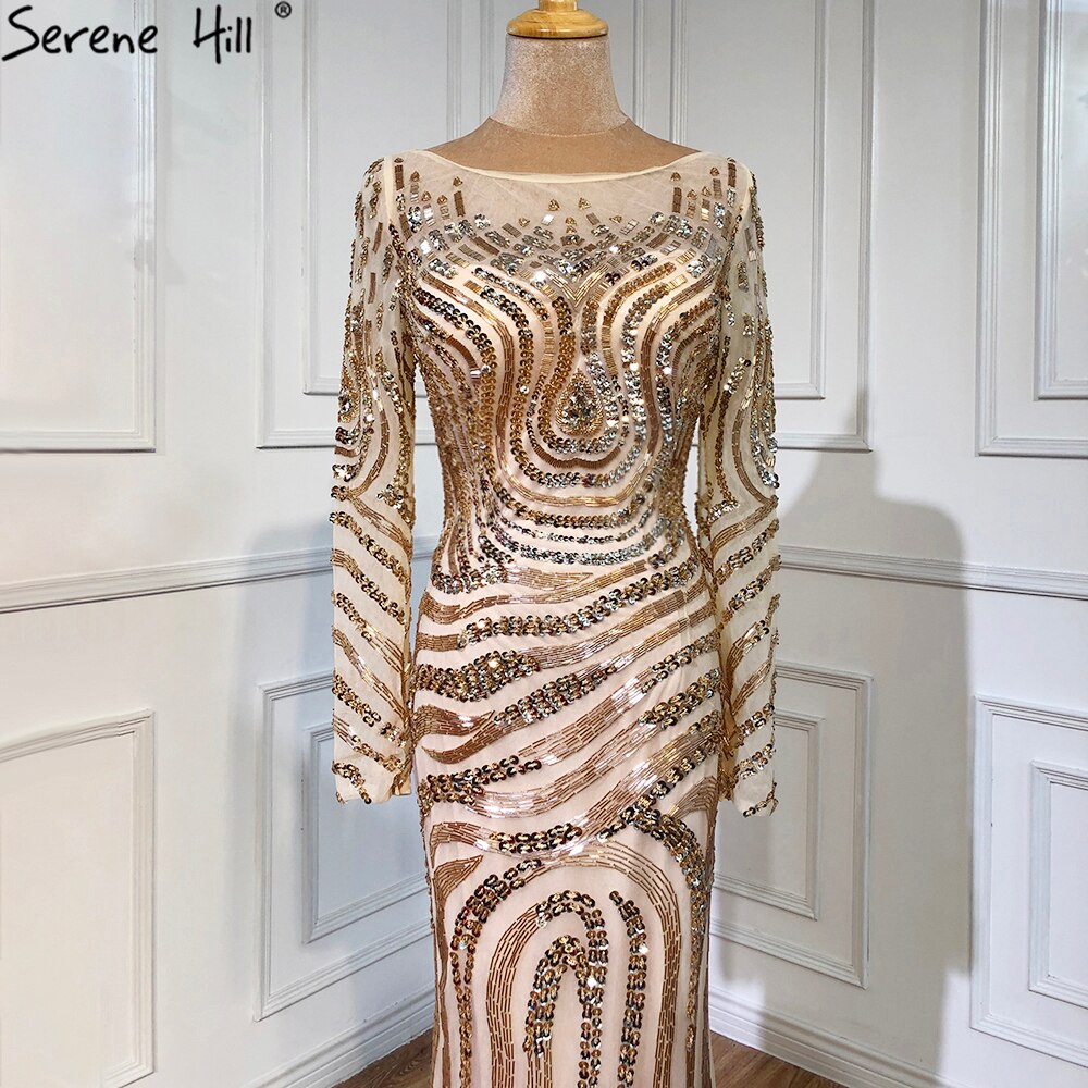 En oferta, sin devolución ni reembolso. Venta 2025. Vestidos de noche de sirena con cuentas de lujo de alta gama. Los más nuevos vestidos de noche sexis de moda con mangas largas. Foto real LA6405. 