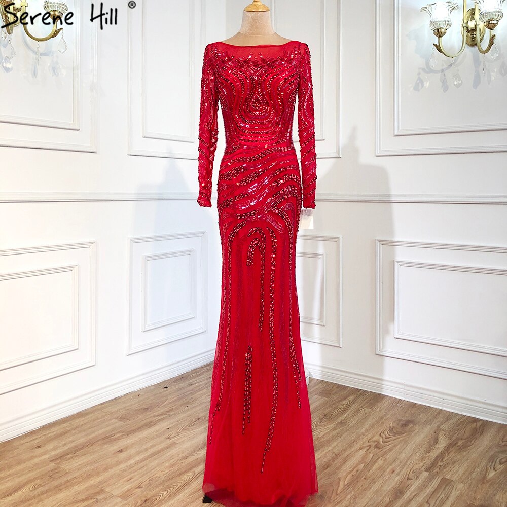 En oferta, sin devolución ni reembolso. Venta 2025. Vestidos de noche de sirena con cuentas de lujo de alta gama. Los más nuevos vestidos de noche sexis de moda con mangas largas. Foto real LA6405. 