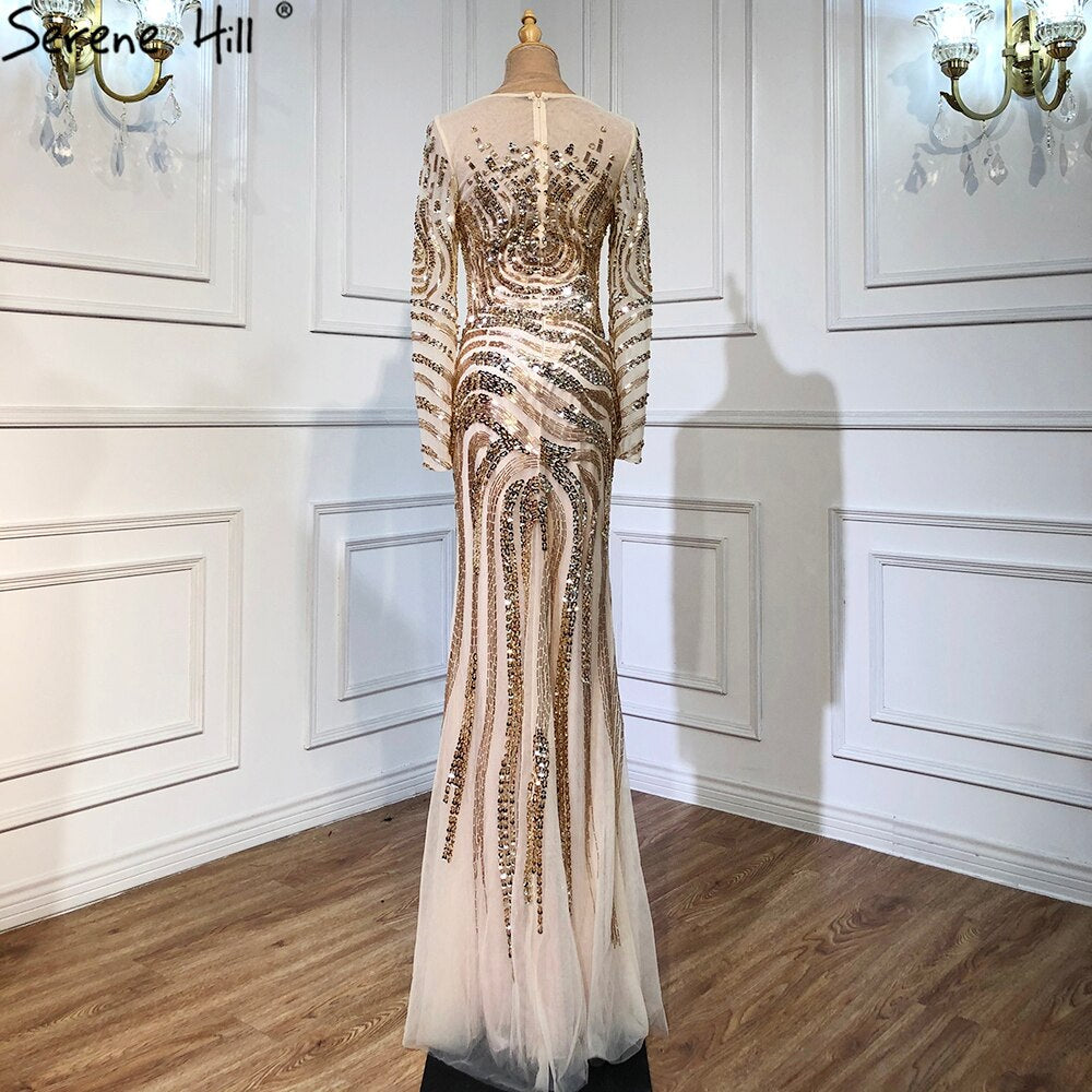 En oferta, sin devolución ni reembolso. Venta 2025. Vestidos de noche de sirena con cuentas de lujo de alta gama. Los más nuevos vestidos de noche sexis de moda con mangas largas. Foto real LA6405. 