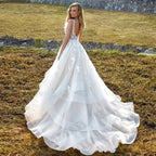 Modest Brush Train Wedding Dresses Brides Gown Tiered Appliques Backless Sposa Vestidos Bridal Party Suit Robe De Mariée-payinti