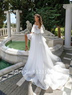 New Front Short Long Back Wedding Dresses Classic Short Sleeve Bride Dress With Train Wedding Gown Vestido De Noiva-payinti