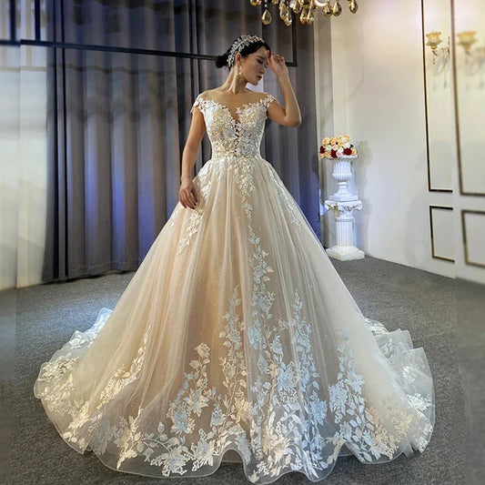 New Gorgeous Wedding Dresses Women's Elegant Off Shoulder A-Line Bridal Gowns Lace Applique Sleeveless Formal Party Robe De-payinti