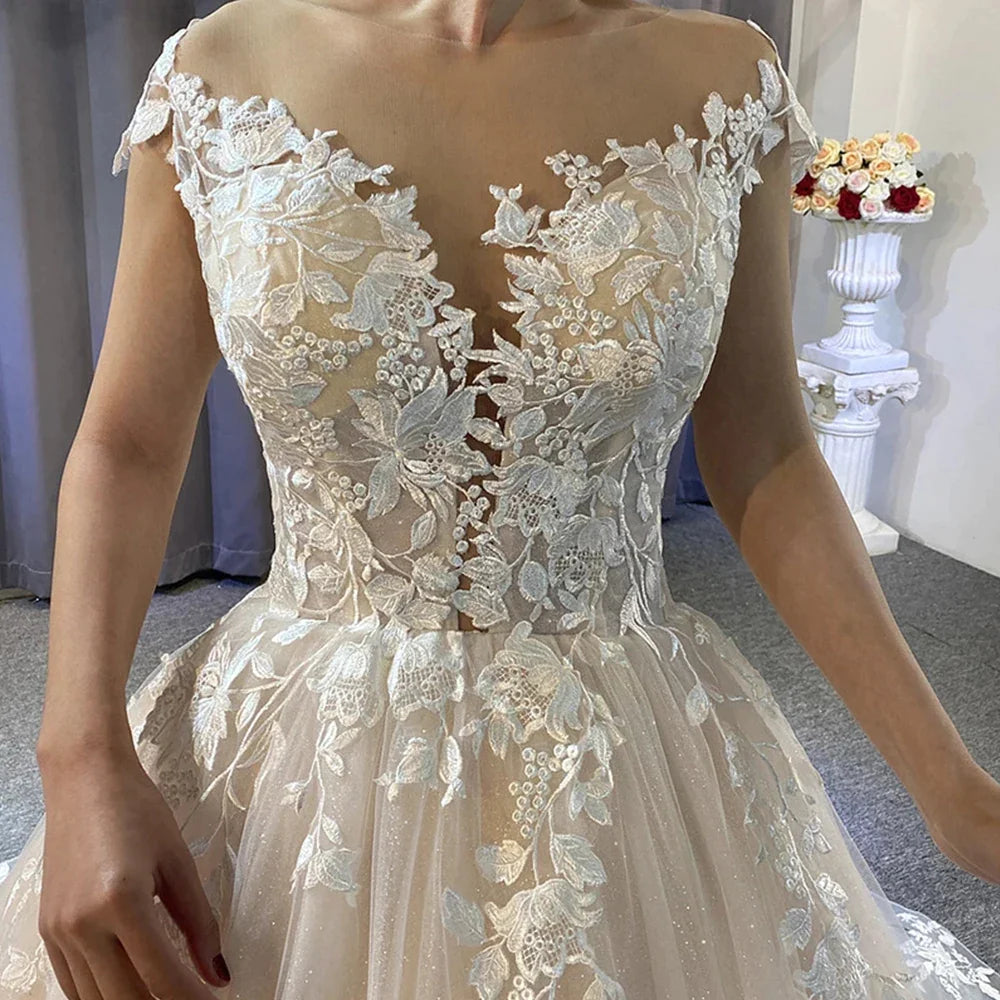 New Gorgeous Wedding Dresses Women's Elegant Off Shoulder A-Line Bridal Gowns Lace Applique Sleeveless Formal Party Robe De-payinti
