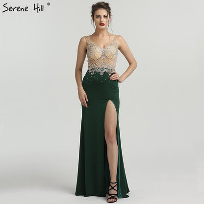 En oferta, sin devolución ni reembolso. Oferta 2025. Nuevos vestidos de noche de sirena sin mangas verdes con diamantes de moda y cuentas. Vestidos de noche sexys LA6592. 