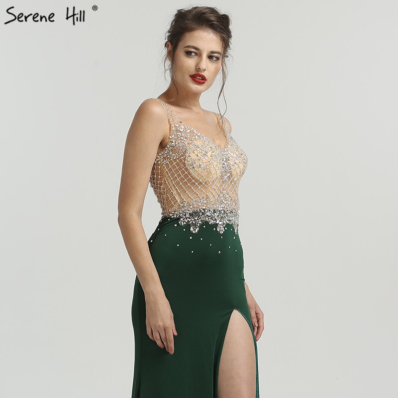 En oferta, sin devolución ni reembolso. Oferta 2025. Nuevos vestidos de noche de sirena sin mangas verdes con diamantes de moda y cuentas. Vestidos de noche sexys LA6592. 