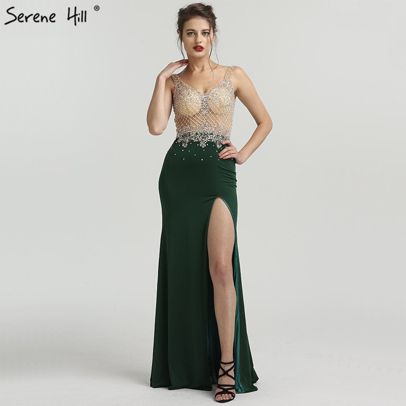 En oferta, sin devolución ni reembolso. Oferta 2025. Nuevos vestidos de noche de sirena sin mangas verdes con diamantes de moda y cuentas. Vestidos de noche sexys LA6592. 