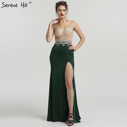En oferta, sin devolución ni reembolso. Oferta 2025. Nuevos vestidos de noche de sirena sin mangas verdes con diamantes de moda y cuentas. Vestidos de noche sexys LA6592. 