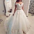 Off Shoulder Embroidery Charming Sweetheart White Wedding Dress Custom Made Size Ball Gown Wedding Dresse-payinti